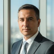 Rockesh Ghaussy in a business portrait beside a window with natural daylight